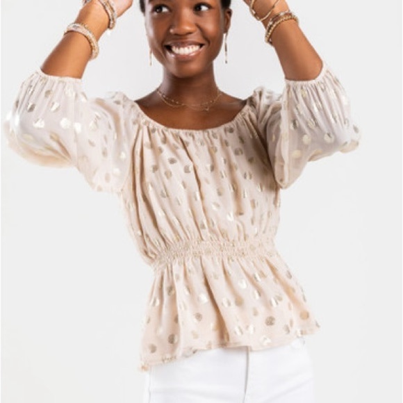 NWT Francesca’s Anett Pink Sparkle Polka Dot Peplum Top XS - Picture 5 of 6